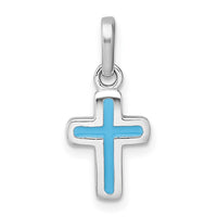 Sterling Silver Rhodium-plated Enamel Blue Cross Pendant