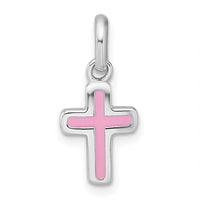 Sterling Silver Rhodium-plated Enamel Pink Cross Pendant