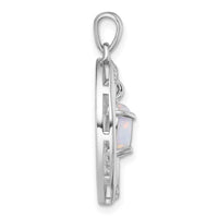 SS RH-plated Polished Fancy Lab Cr. Opal/White Topaz Oval Pendant