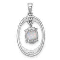 SS RH-plated Polished Fancy Lab Cr. Opal/White Topaz Oval Pendant