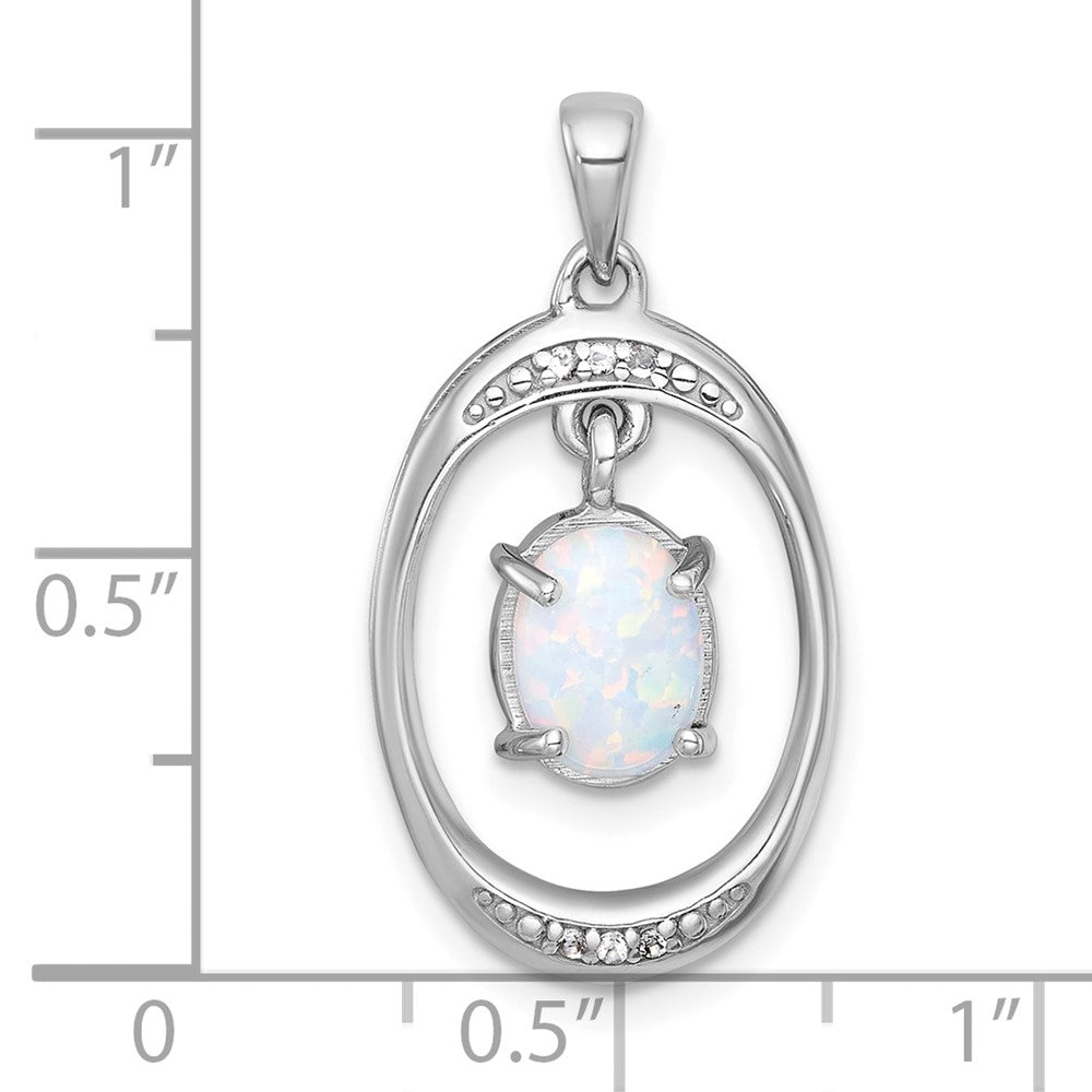 SS RH-plated Polished Fancy Lab Cr. Opal/White Topaz Oval Pendant