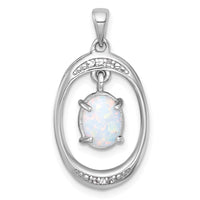 SS RH-plated Polished Fancy Lab Cr. Opal/White Topaz Oval Pendant