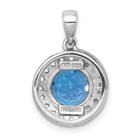 SS RH-pltd Polished Light Swiss BT/White Topaz Circle Pendant