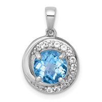 SS RH-pltd Polished Light Swiss BT/White Topaz Circle Pendant