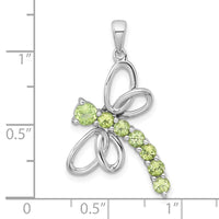 Sterling Silver Rhodium-plated Polished Peridot Dragonfly Pendant