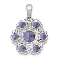 SS RH-pltd Amethyst/Rose de France Quartz Flower Pendant