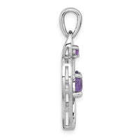 Sterling Silver RH-plated Polished Amethyst Open Heart Pendant