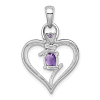 Sterling Silver RH-plated Polished Amethyst Open Heart Pendant