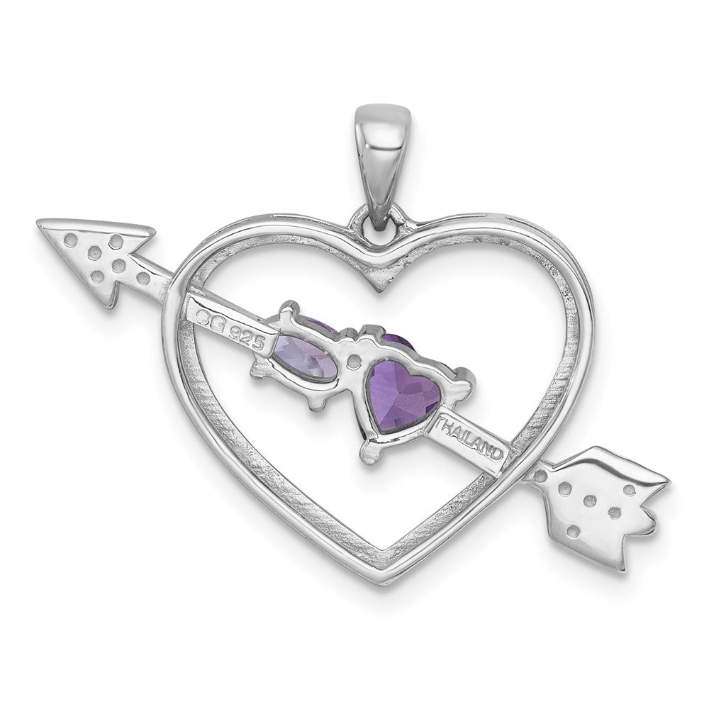 SS RH-plated Amethyst/Rose de France Quartz Arrow Heart Pendant