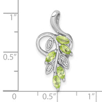 SS RH-plated Polished Peridot and White Topaz Leaf Chain Slide