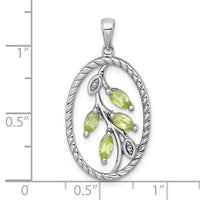 SS RH-plated Polished and Twisted Peridot Leaf Oval Pendant