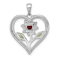 SS RH-pltd Garnet Peridot and White Topaz Floral Heart Pendant