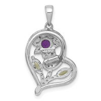 SS RH-pltd Amethyst Peridot and White Topaz Floral Heart Pendant