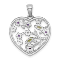 SS RH-plated Polished Amethyst and Peridot Floral Heart Pendant