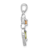 SS RH-pltd Citrine Peridot and White Topaz Flower Pendant
