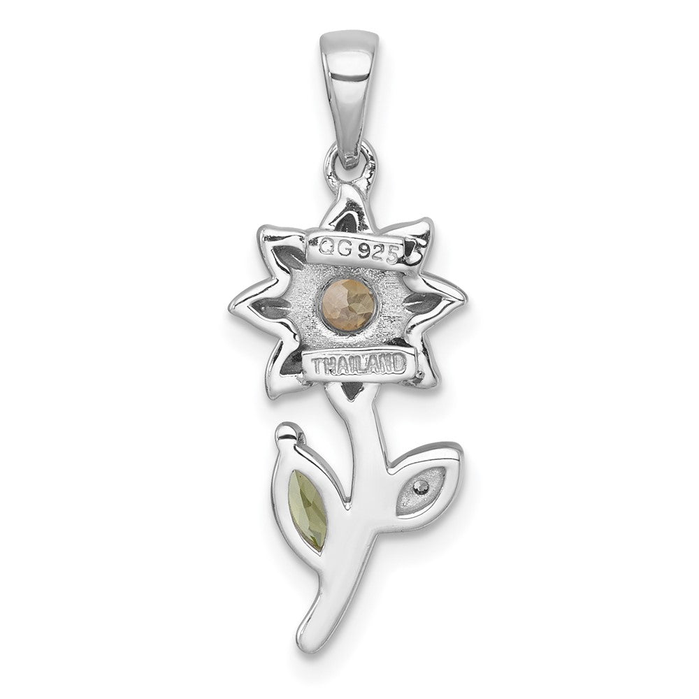 SS RH-pltd Citrine Peridot and White Topaz Flower Pendant