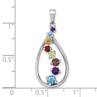 SS RH-pltd Polished Fancy Multi Gemstone Teardrop Pendant