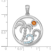 SS RH-pltd Polished and Beaded Citrine/LSBT Beach Scene Pendant