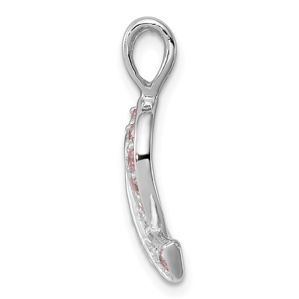 Sterling Silver Rhodium-plated Pink CZ Awareness Ribbon Pendant