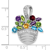 Sterling Silver RH Plated Multi-color CZ Basket Pendant and Pin