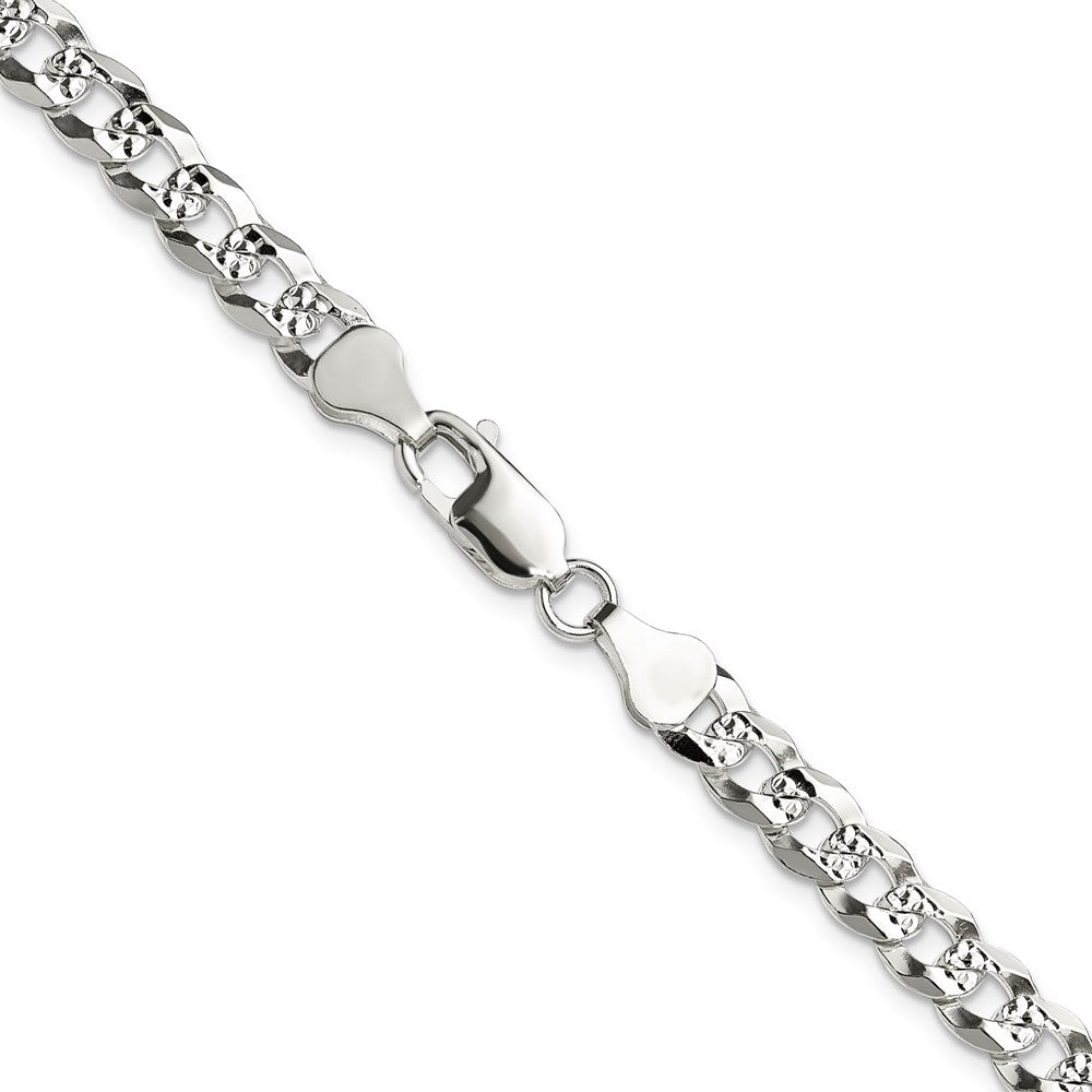 Sterling Silver 5.9mm Flat D/C Pave Curb Chain
