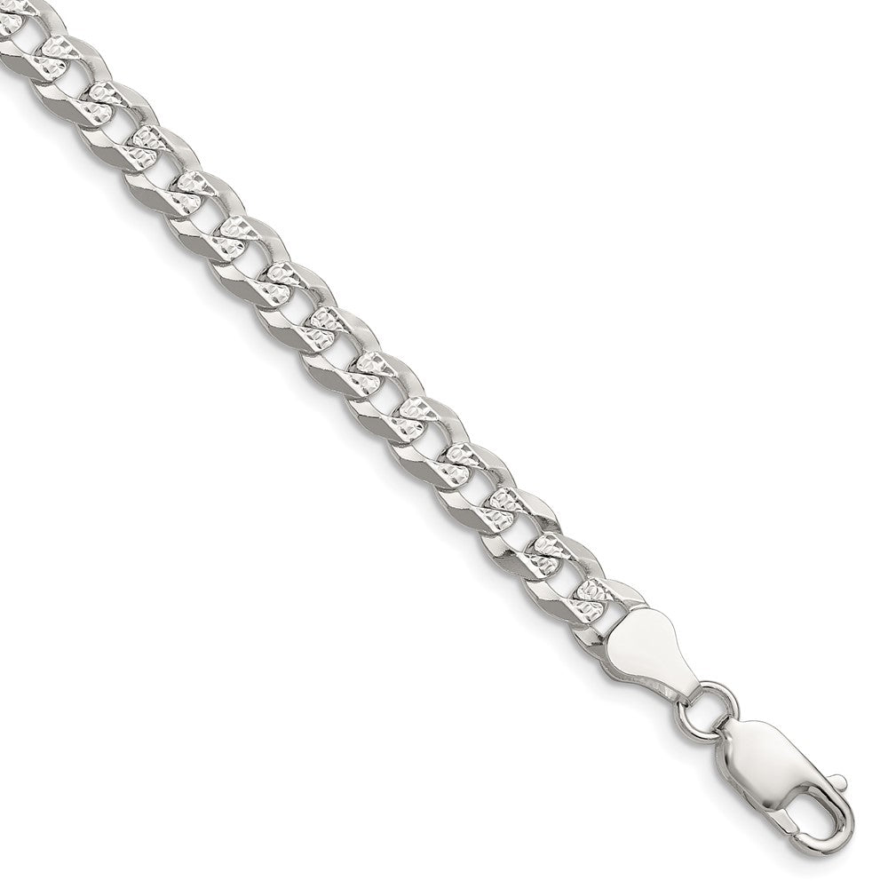 Sterling Silver 5.9mm Flat D/C Pave Curb Chain