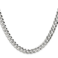 Sterling Silver 6.75mm Flat D/C Pave Curb Chain