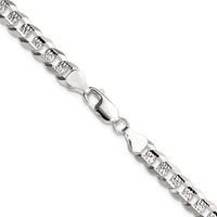 Sterling Silver 6.75mm Flat D/C Pave Curb Chain