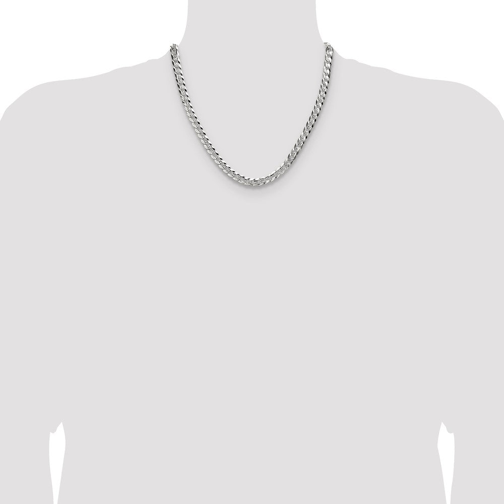 Sterling Silver 6.75mm Flat D/C Pave Curb Chain
