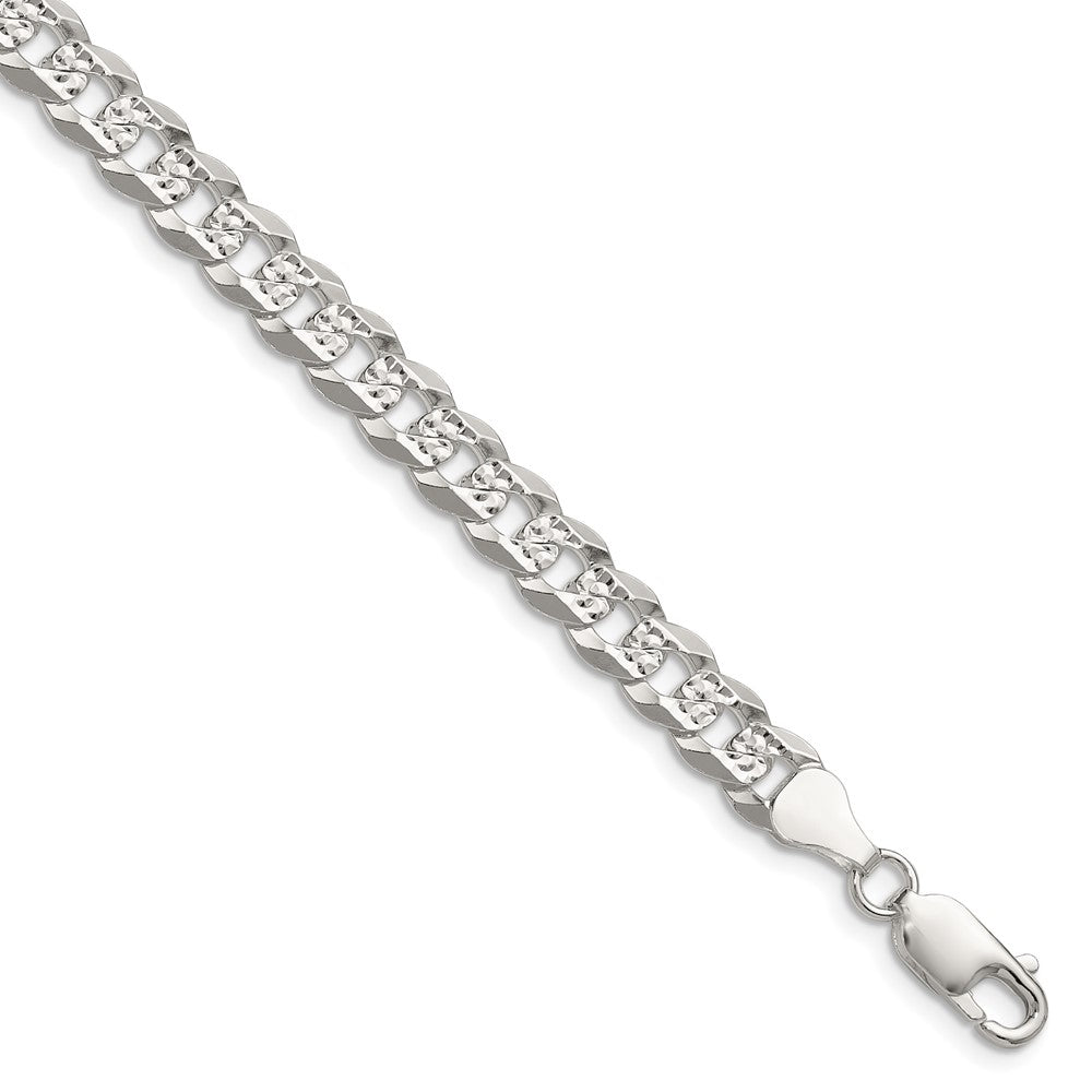 Sterling Silver 6.75mm Flat D/C Pave Curb Chain