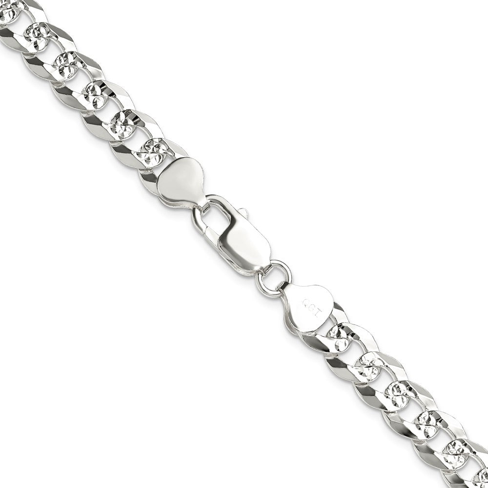 Sterling Silver 8.25mm Flat D/C Pave Curb Chain