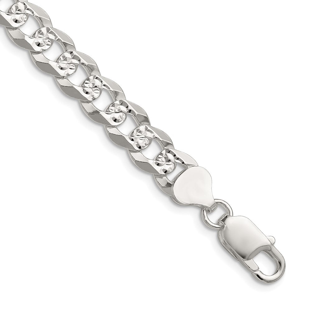Sterling Silver 8.25mm Flat D/C Pave Curb Chain