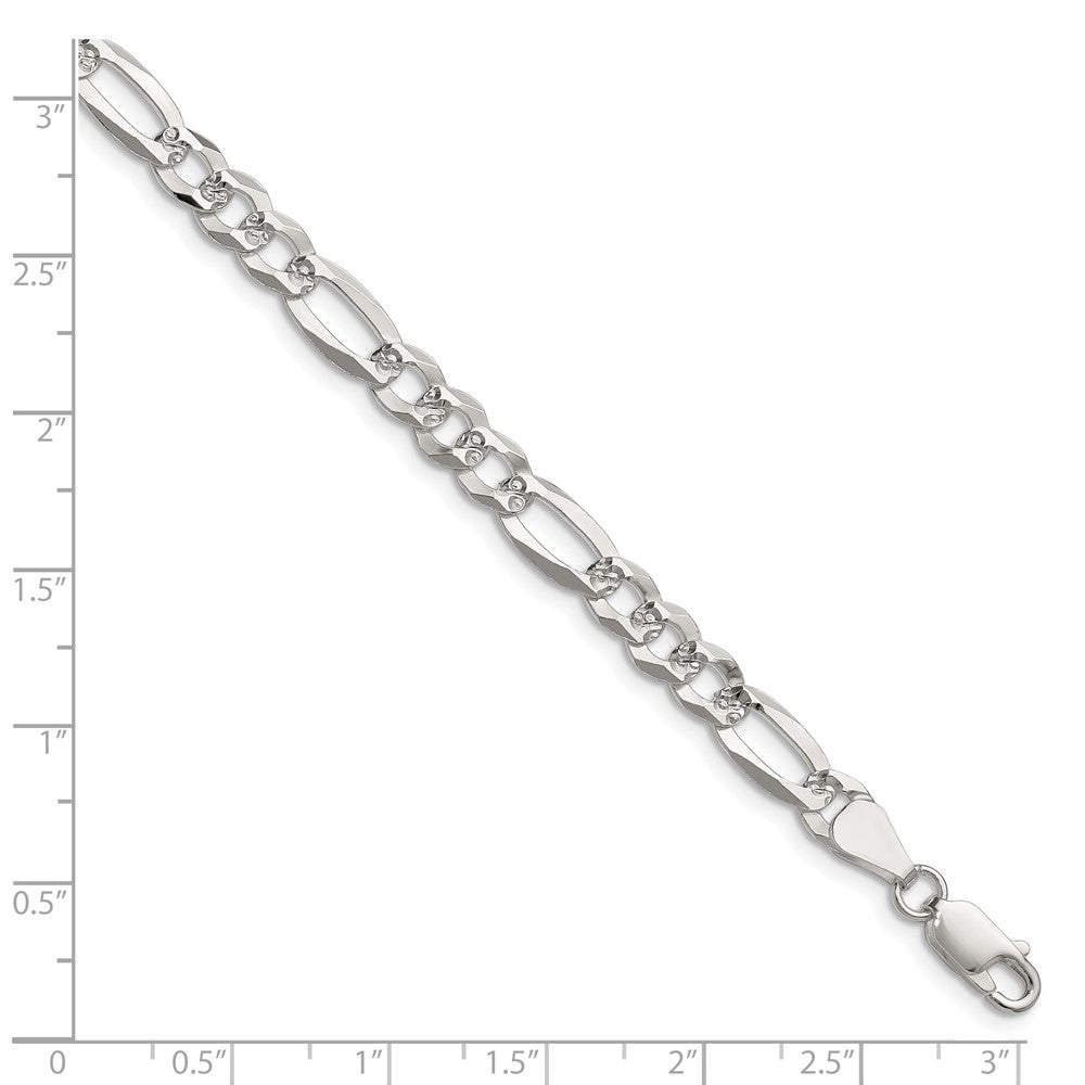 Sterling Silver 6.1mm Flat D/C Pave Figaro Chain