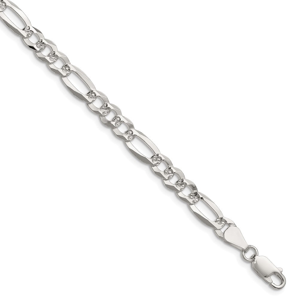 Sterling Silver 6.1mm Flat D/C Pave Figaro Chain