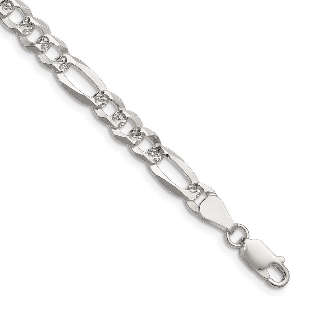 Sterling Silver 6.1mm Flat D/C Pave Figaro Chain