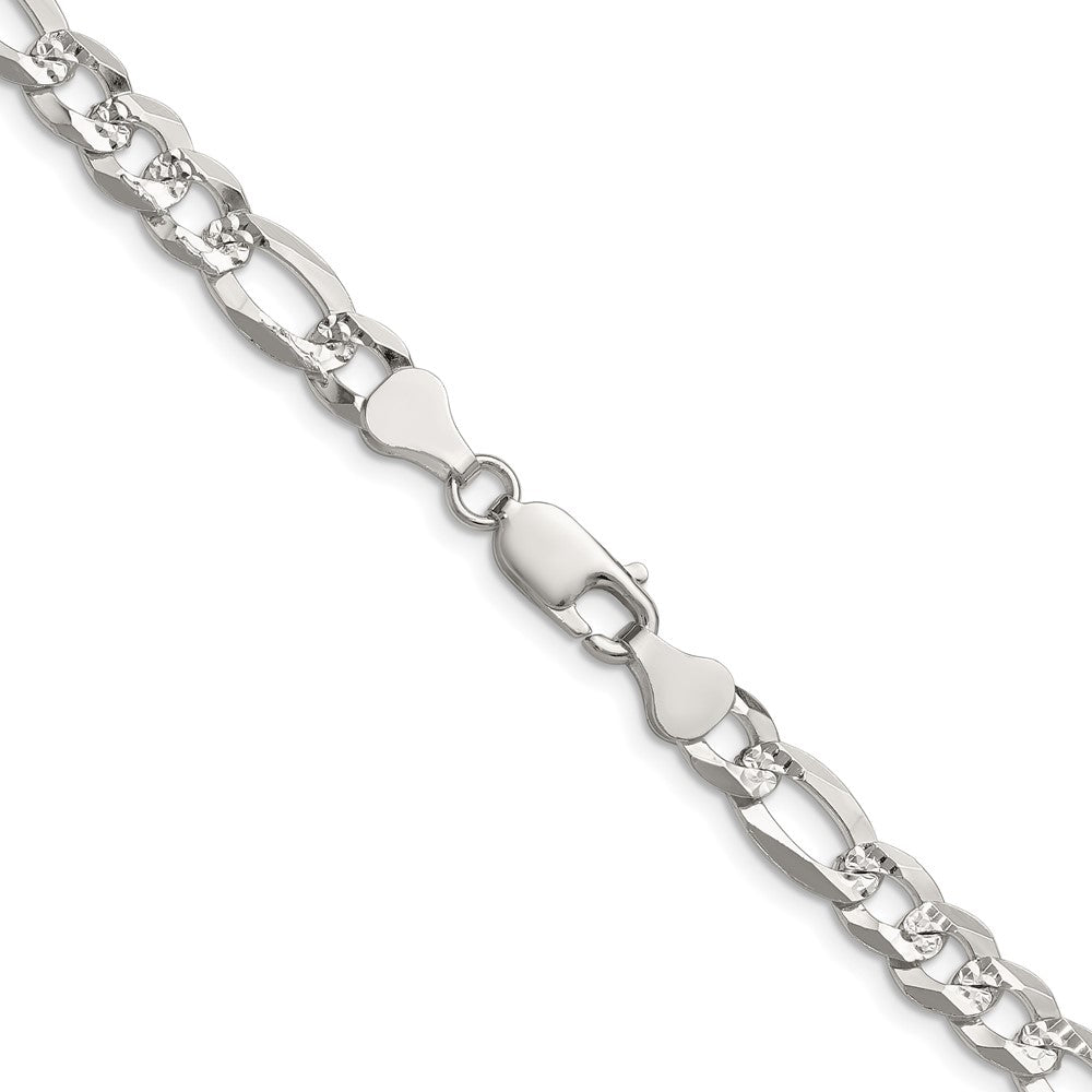 Sterling Silver 7.0mm Flat D/C Pave Figaro Chain