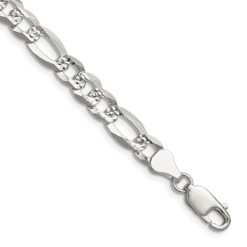 Sterling Silver 7.0mm Flat D/C Pave Figaro Chain