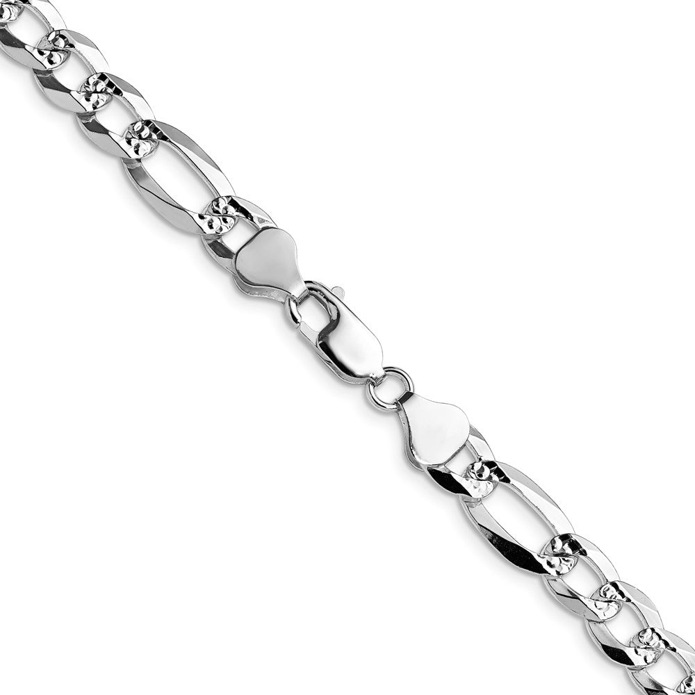 Sterling Silver 8.0mm Flat D/C Pave Figaro Chain
