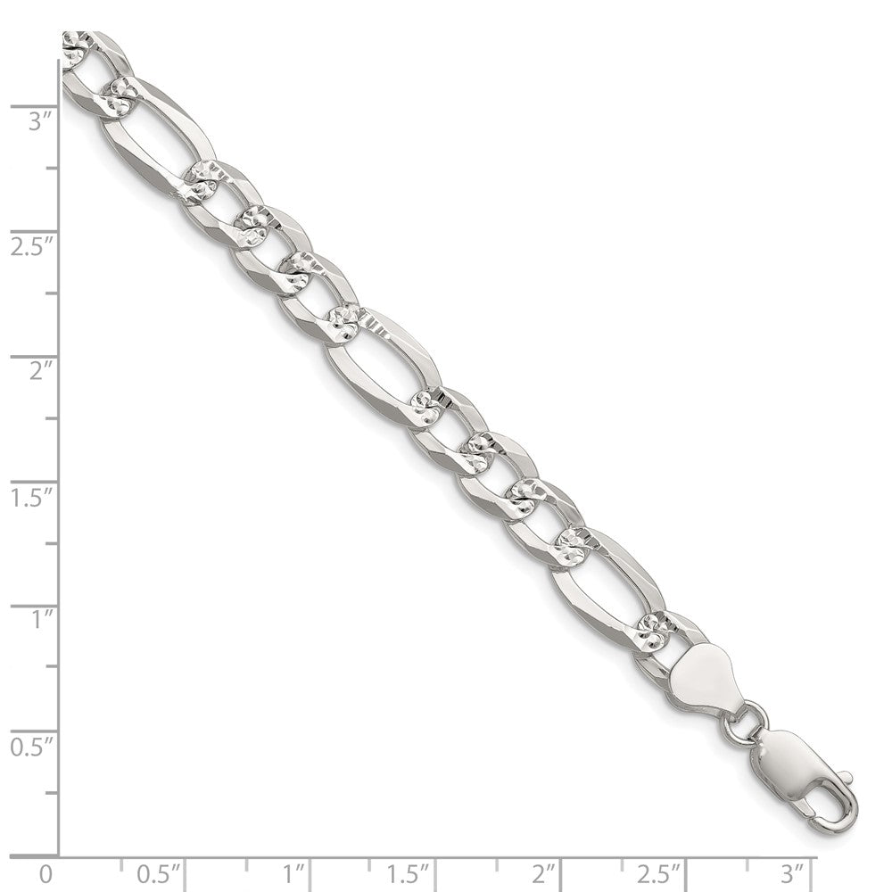 Sterling Silver 8.0mm Flat D/C Pave Figaro Chain