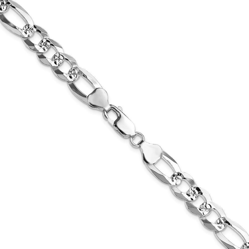 Sterling Silver 8.5mm Flat D/C Pave Figaro Chain