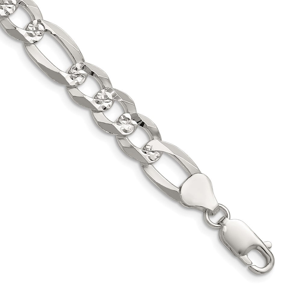 Sterling Silver 8.5mm Flat D/C Pave Figaro Chain