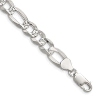 Sterling Silver 8.5mm Flat D/C Pave Figaro Chain
