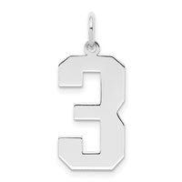 Sterling Silver/Rhodium-plated Polished Number 3 Charm