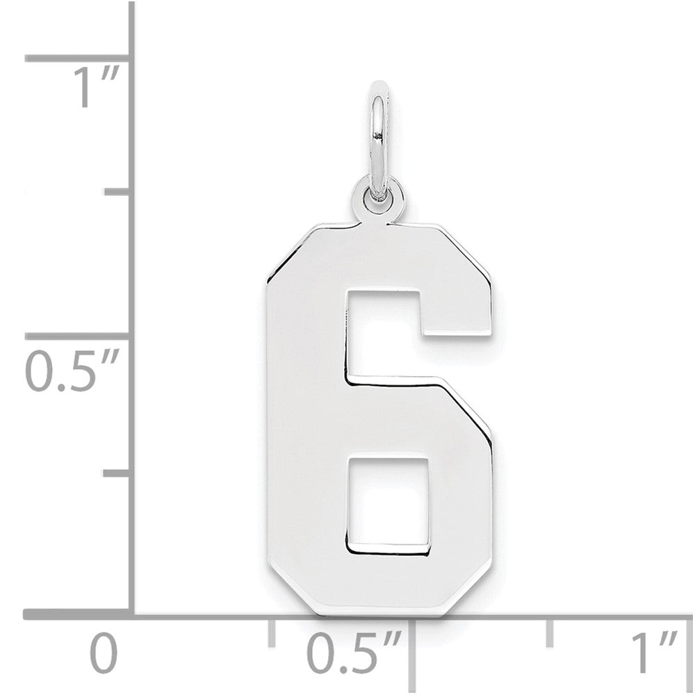 Sterling Silver/Rhodium-plated Polished Number 6 Charm