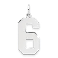 Sterling Silver/Rhodium-plated Polished Number 6 Charm