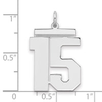 Sterling Silver/Rhodium-plated Polished Number 15 Charm