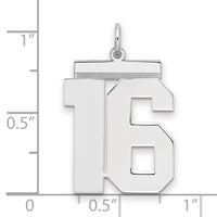 Sterling Silver/Rhodium-plated Polished Number 16 Charm