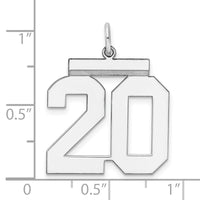 Sterling Silver/Rhodium-plated Polished Number 20 Charm
