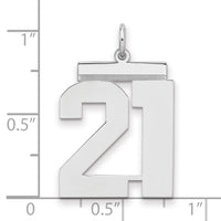 Sterling Silver/Rhodium-plated Polished Number 21 Charm