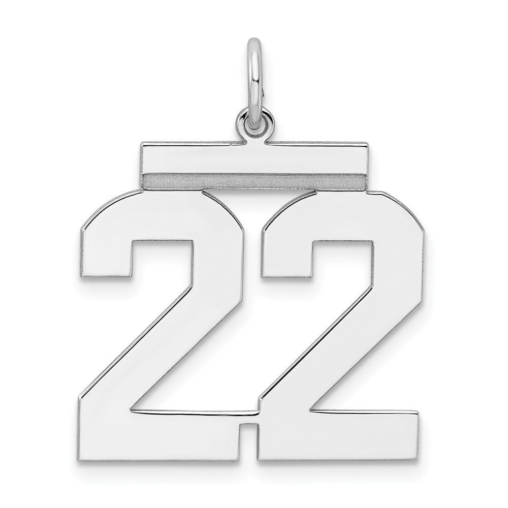 Sterling Silver/Rhodium-plated Polished Number 22 Charm